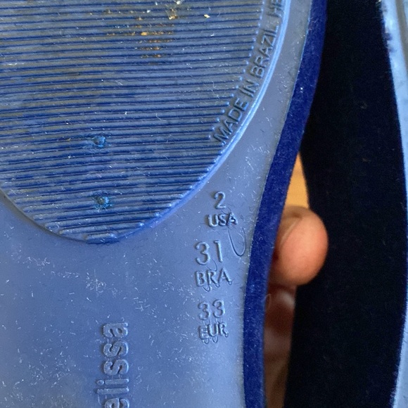 Melissa Ultra Girl Flocked Peep Toe Shoes Slip Ons Royal Blue Size 2 - Picture 6 of 7